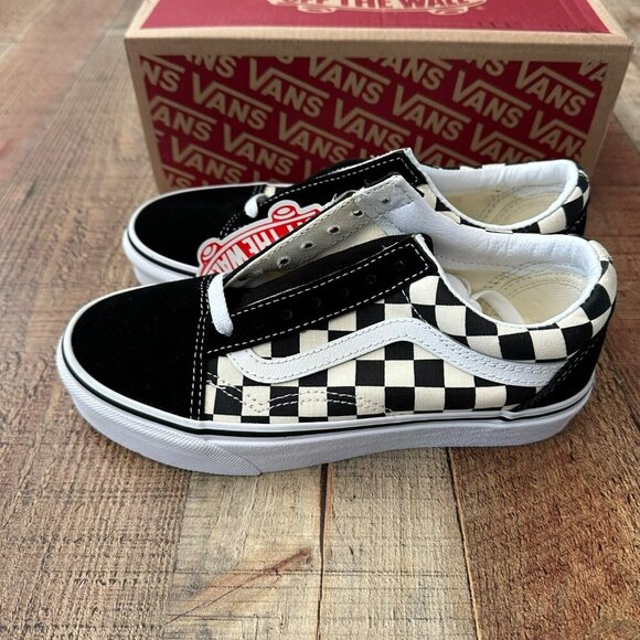 Vans Old Skool Primary Check Black/White Sneakers Size 4.0 Women’s Slip-On Class - Picture 6 of 12